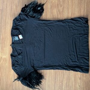 Pink Tartan Black Top with Ostrich Feather Accents